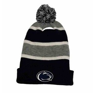 Penn State Nittany Lions Blue Grey Men's Cuffed Knit Pom LogoFit Beanie Cap Hat